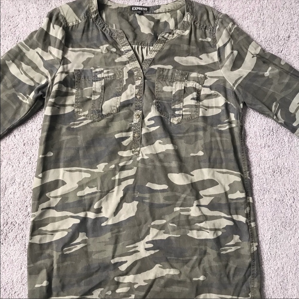 Camo dress comes down mid thigh, worn once